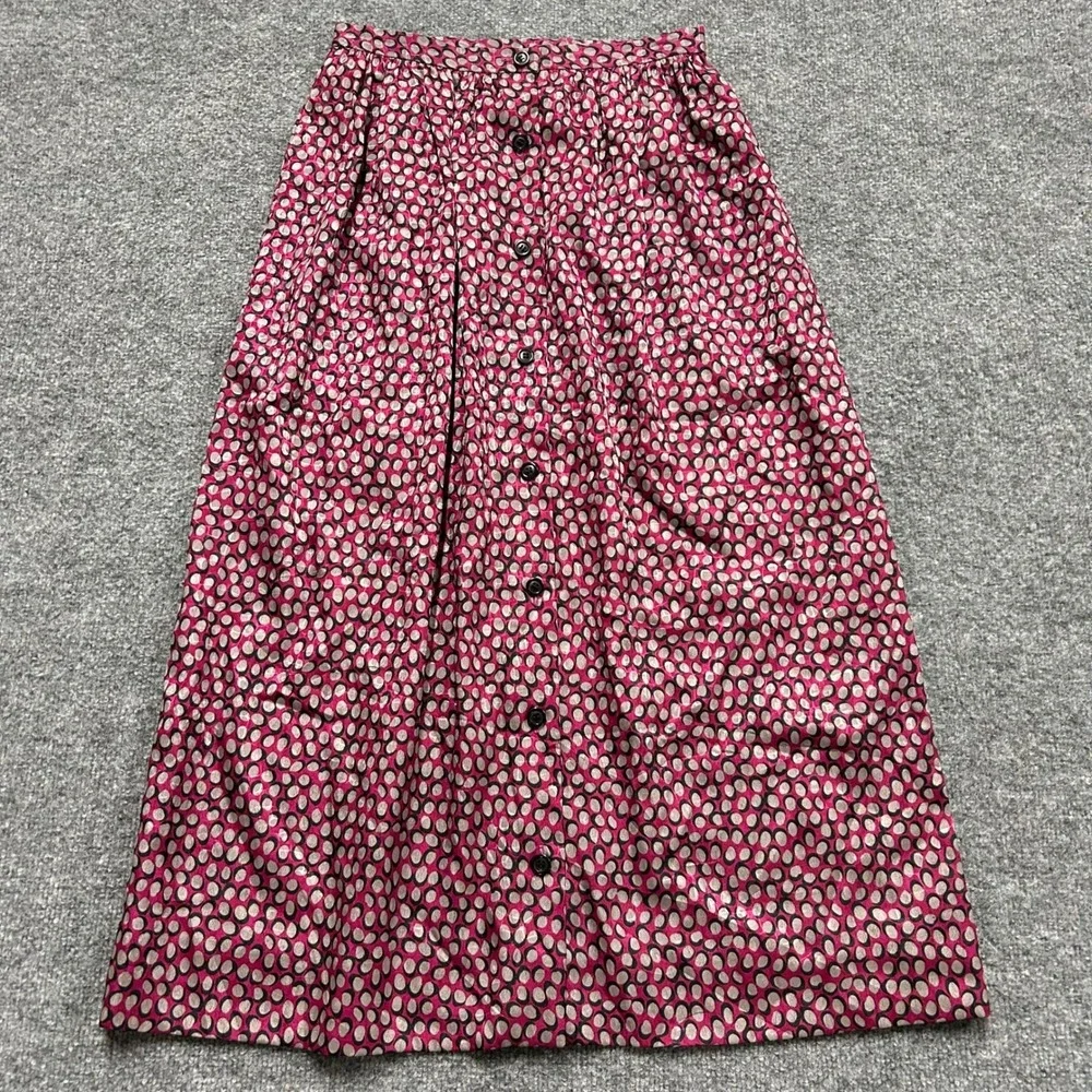 Talbots Skirt Womens Size 6 Pink Grey Geometric Dot Button Front Pleated Midi